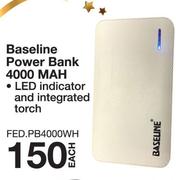Baseline Power Bank 4000mAh With LED Indicator & Torch