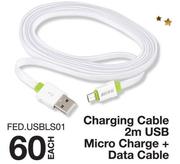 Charging Cable 2m USB (Micro Charge + Data Cable)-Each
