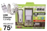 ORG USB Charger 1.2 Amp-Per Kit
