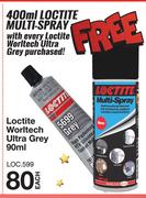 Loctite Worltech Ultra Grey LOC.599-90ml Each With Free Loctite Multi Spray-400ml