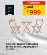  Acacia 2 Folding Chairs & Origami Table 55cm x 55cm Dining Set
