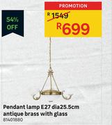 Antique Brass With Glass Pendant Lamp E27 Dia 25.5cm