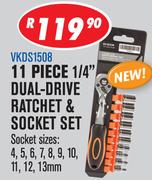 Dixon 11 Piece 1/4" Dual Drive Ratchet And Socket Set