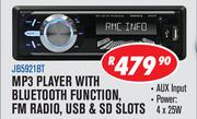 Jebson Car Decks MP3 Player With Bluetooth Function,FM Radio,USB And SD Slots JB5921BT