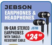 Jebson In Ear Stereo Earphones With Tangle Resistant Cable JB788
