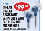 Dixon In Ear Sweat Resistant Earphones With Ear Clips And Micrphone Tangle Resistant Cable YF-1176