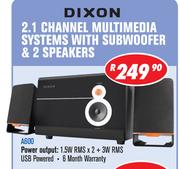 Dixon 2.1 Channel Multimedia System With Subwoofer & 2 Speakers A600