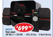 Dixon 2.1 Channel Multimedia System With Subwoofer & 2 Speakers DN3312F