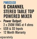 Dixon 6 Channel Stereo Table Top Powered Mixer