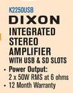 Dixon Integrated Stereo Amplifier with USB & SD SlotsK2250USB