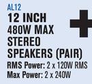 Dixon 12 Inch 480W Max Stereo Speakers Pair AL12