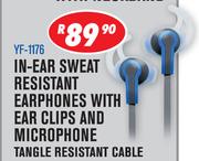 Dixon In Ear Sweat Resistant Earphones With Ear Clips And Microphone Tangle Resistant Cable YF-1176