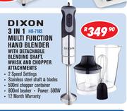 Dixon 3 In 1 Multi Function Hand Blender With Blending Shaft, Whisk & Chopper Attachments HB-718S