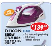 Dixon 1800W Steam Iron With Non-Stick Soleplate HG-5081