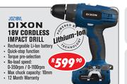 Special Dixon 18V Cordless Impact Drill JOZ18VL m.guzzle .za