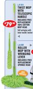 Twist Mop With Telescopic Handle LJF-014 Includes Free Replacement 100% Cotton Mop Head