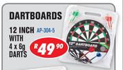 Dartboards 12 Inch With 4 x 6g Darts AP-304-5