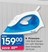 Pineware 1400 Watt Steam Iron With Stainless Steel Soleplate PS170/60-Each