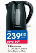 Kambrook 1.7Ltr 360 Degree Cordless Kettle Black or White-Each