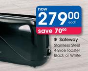 Safeway Stainless Steel 4-Slice Toaster Black or White-Each