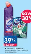 Domestos Multipurpose Thick Bleach 750ml & Rim Block 55gm Combo