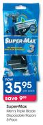 Super-Max Men's Triple Blade Disposable Razors 5 Pack-Per Pack