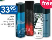 Coty Gravity Body Spray Or Deodorant-120ml Per Offer