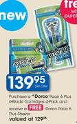 Dorco Pace 6 Plus 6 Blade Cartridges 4 Pack+ Free Dorco Pace 6 Plus Shaver-Per Offer