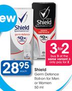 Shield Germ Defence Roll-On For Men Or Women-50ml Each