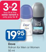 Dove Roll-On For Men Or Women-50ml Each