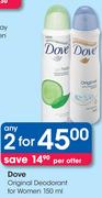 Dove Original Deodorant For Women-2x150ml