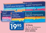 Clicks 10, 16 Or 32 Tampons-Per Pack
