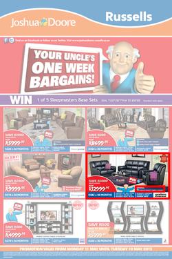 Joshua Doore & Russels : Your Uncle's One Week Bargains (11 May - 19 May 2015), page 1