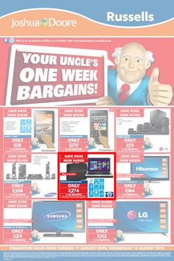Joshua Doore & Russells : Your Uncle's One Week Bargains (11 Aug - 19 Aug 2015), page 1