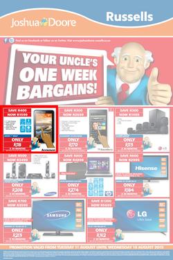Joshua Doore & Russells : Your Uncle's One Week Bargains (11 Aug - 19 Aug 2015), page 1