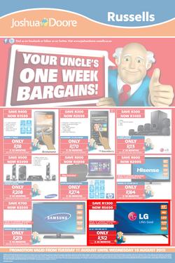 Joshua Doore & Russells : Your Uncle's One Week Bargains (11 Aug - 19 Aug 2015), page 1