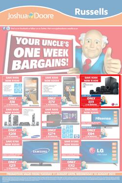 Joshua Doore & Russells : Your Uncle's One Week Bargains (11 Aug - 19 Aug 2015), page 1
