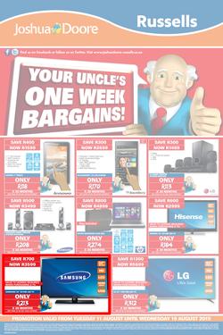 Joshua Doore & Russells : Your Uncle's One Week Bargains (11 Aug - 19 Aug 2015), page 1