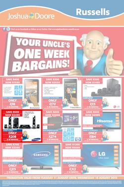 Joshua Doore & Russells : Your Uncle's One Week Bargains (11 Aug - 19 Aug 2015), page 1