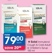 Solal Immufend Cough & Cold Adult & Children's Syrup-150ml Each