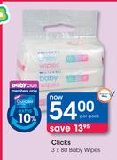 Clicks 3x80 Baby Wipes-Per Pack