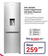 Hisense 269Ltr Metallic Combi Fridge/Freezer With Water Dispenser H359BME-WD