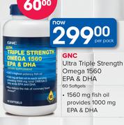 GNC Ultra Triple Strength Omega 1560 EPA And DHA 60 Softgels-Per Pack