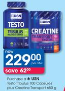 USN Testo Tribulus 100 Capsules Plus Creatine Transport-650g