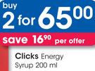 Clicks Energy Syrup-2 x 200ml