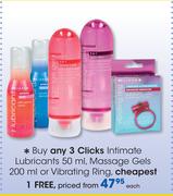 Clicks Intimate Lubricants-50ml, Massage Gels-200ml Or Vibrating Ring-Each