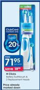 Clicks Battery Toothbrush & 2 Replacement Heads-Per Pack
