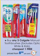 Colgate Manual Toothbrushes (Excludes Optic White & Kids)-Per Pack
