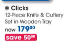 Clicks 12 Piece Knife & Cutlery Set In Wooden Tray-Per Set