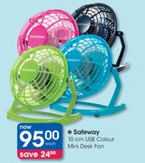 Safeway 10cm USB Colour Mini Desk Fan-Each